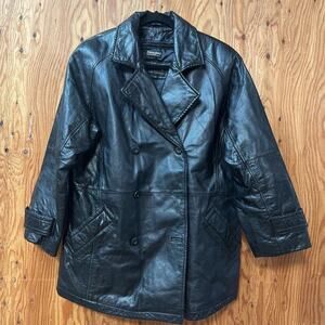 Wilsons Leather Jacket Women's M Black Buttons Pockets Collar Motorcycle